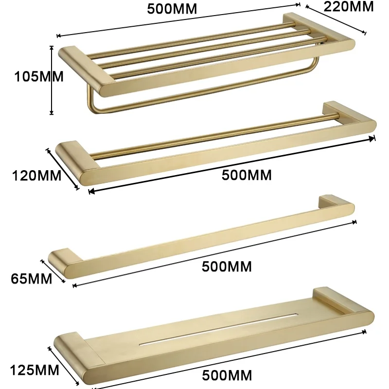 

Luxury Brushed Gold Bathroom Accessories Set Toilet Tissue Roll Paper Holder Towel Rack Bar Rail Ring Robe Clothes Hook Hardware