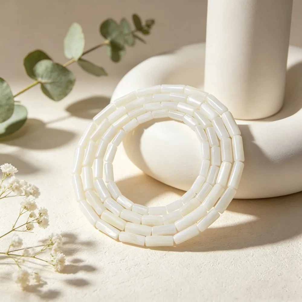 Simple Natural Freshwater White Horse Hoof Snail Polished Cylindrical Straight Hole Loose Beads DIY Jewelry Gift Accessories