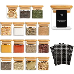 4oz Glass Spice Jars with Bamboo Lid, Airtight Square Spice Containers with Labels, Empty Seasoning Jars for Spice Salt Sugar