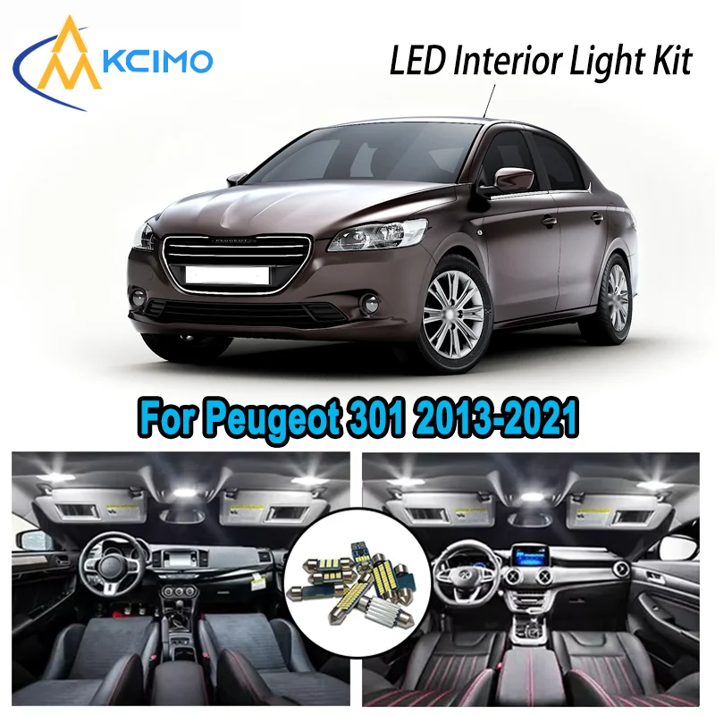 

High-Quality LED Interior Kit for Peugeot 301 2013-2021 2015 2016 2017 2018 Premium Error-Free Dome Map Trunk Automotive Lamps