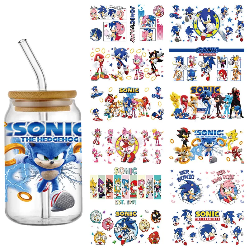 UV DTF Cup Wraps Transfer Sticker Cute Game Sonic The Hedgehog For 16OZ Glass Libbey Can Tumbler Bottle Selfadhesive Washable