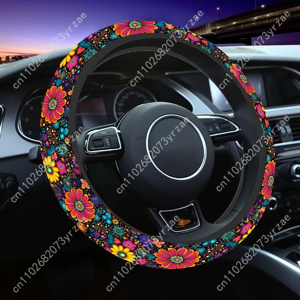 

Colorful petals Car Steering Wheels Cover Universal Type Environmental Friendly Comfort Non-slip Breathable Steering Wheel Wrap