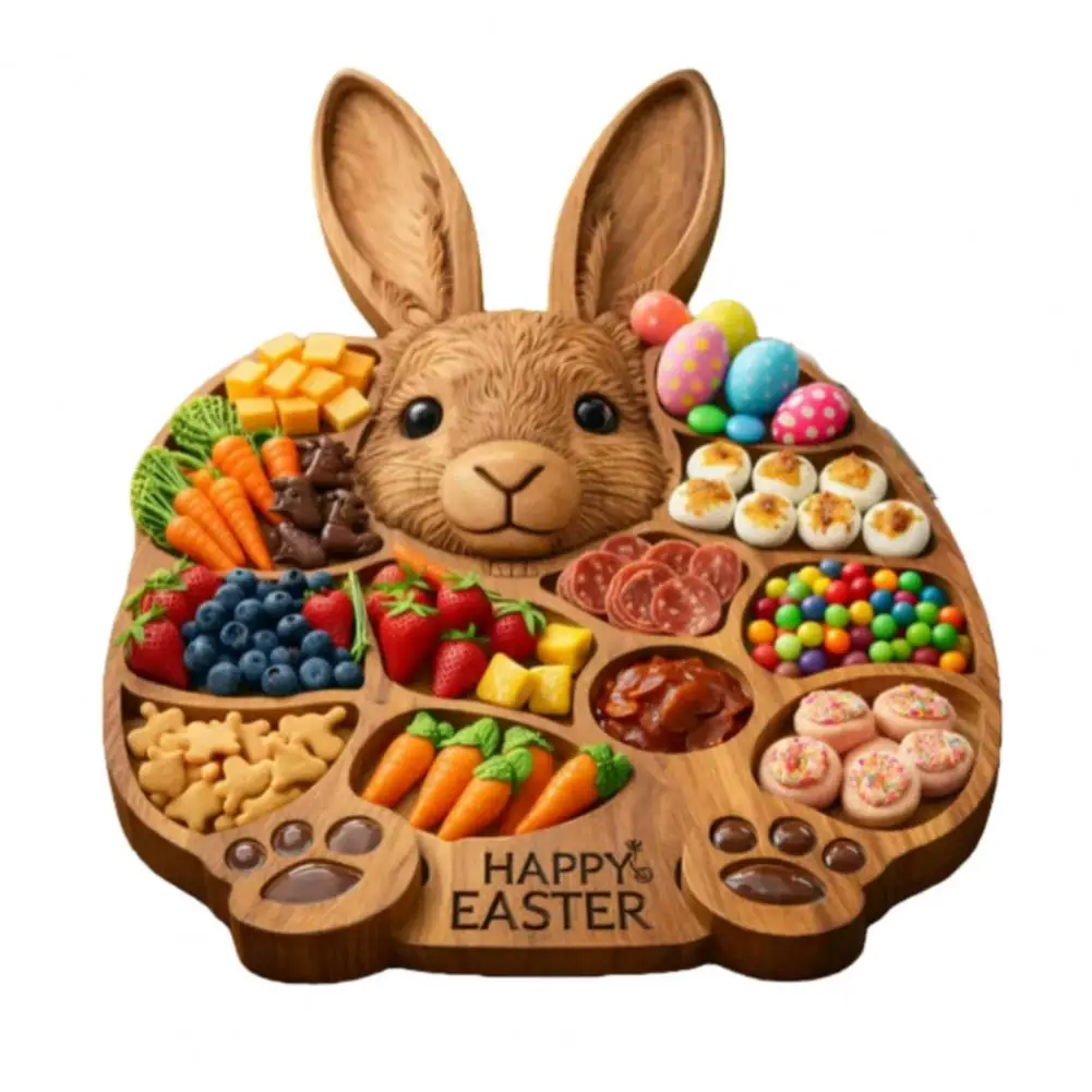 Cheese Meat Board Rustic Rabbit-shaped Deli Tray Serving Board with Multiple Compartments Natural Wood Cheese Meat Snack