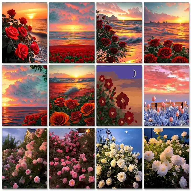 

GATYZTORY Modern Painting By Numbers Handpainted Seaside Diy Crafts Canvas Painting Picture Paint For Adults For Kids Gift Flowe