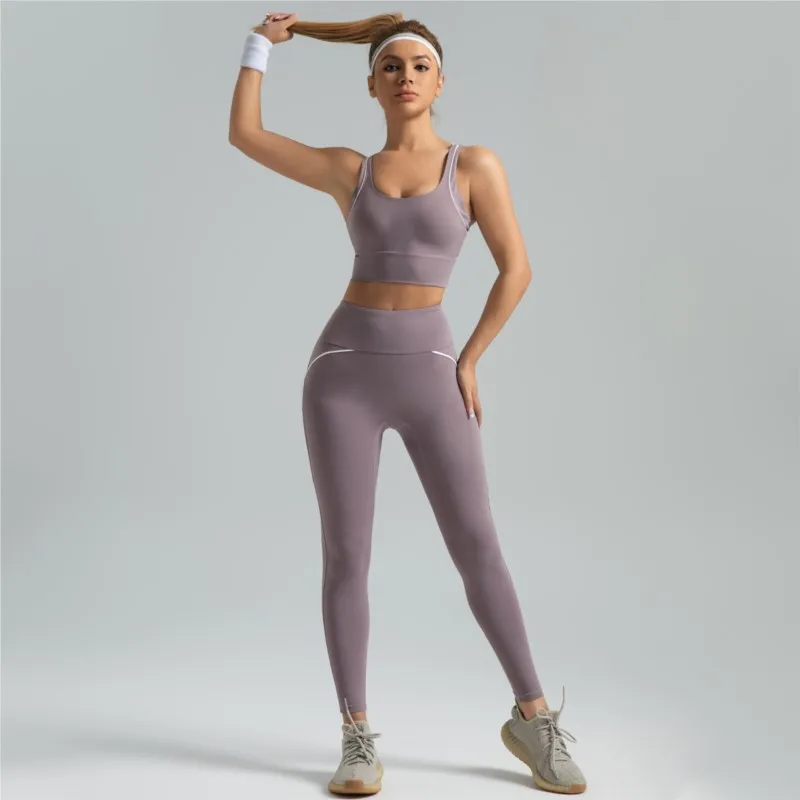 Traje de Yoga de cintura alta para mujer, ropa de gimnasio, pantalones de levantamiento de glúteos, chaleco de Yoga, Leggings, trajes de Yoga para Fitness, ropa deportiva para mujer, gimnasio