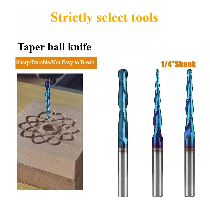 Nano Blue Coated Upcut 2 Flute Tapered Ball End Router Bit, Spiral 3D Engraving Cutter for CNC…