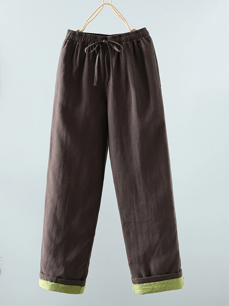 

Женские утепленные хлопковые брюки 2024 года, зимние, прямые, свободные, повседневные, с высокой талией, длинные, с хлопковой подкладкой