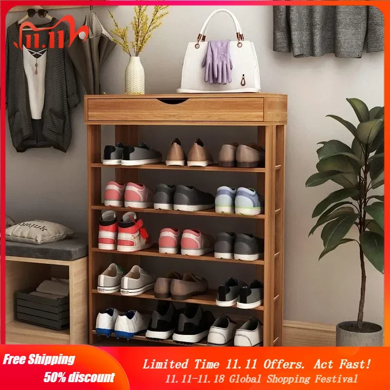 

5-Tier Wooden Shoe Rack with Storage Cabinet, 29.5 inches Vertical Free Standing Shoe Shelf, Shoe Organizer Storage Cabinet