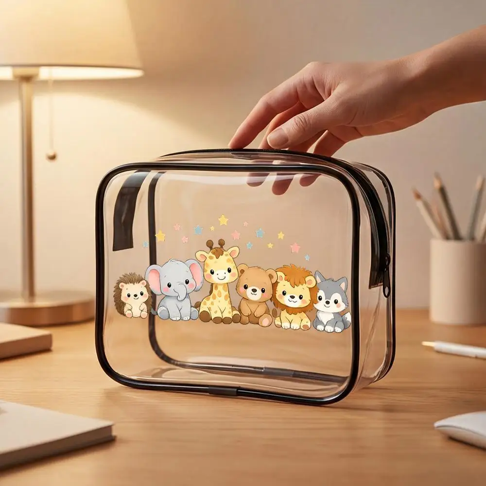 

Portable Clear Pvc Zippered Makeup Bag Travel Cosmetic Organizer Pouch Daily Toiletry Storage Ideal for Animal Lovers
