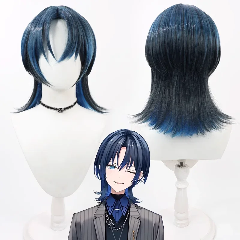 

Vtuber Hiodoshi Ao Cosplay Wig Blue Mixed Short Synthetic Hair Heat Resistant Halloween Role Play Party Costume Wigs + Wig Cap