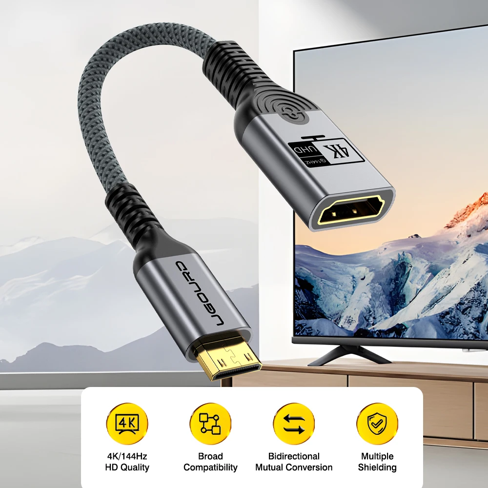 UGOURD Mini & Micro HDMI to HDMI Female Extender Cable 0.2M 4K 144Hz 60Hz MicroHDMI Adapter Cord MiniHDMI Converter for Camera image 2