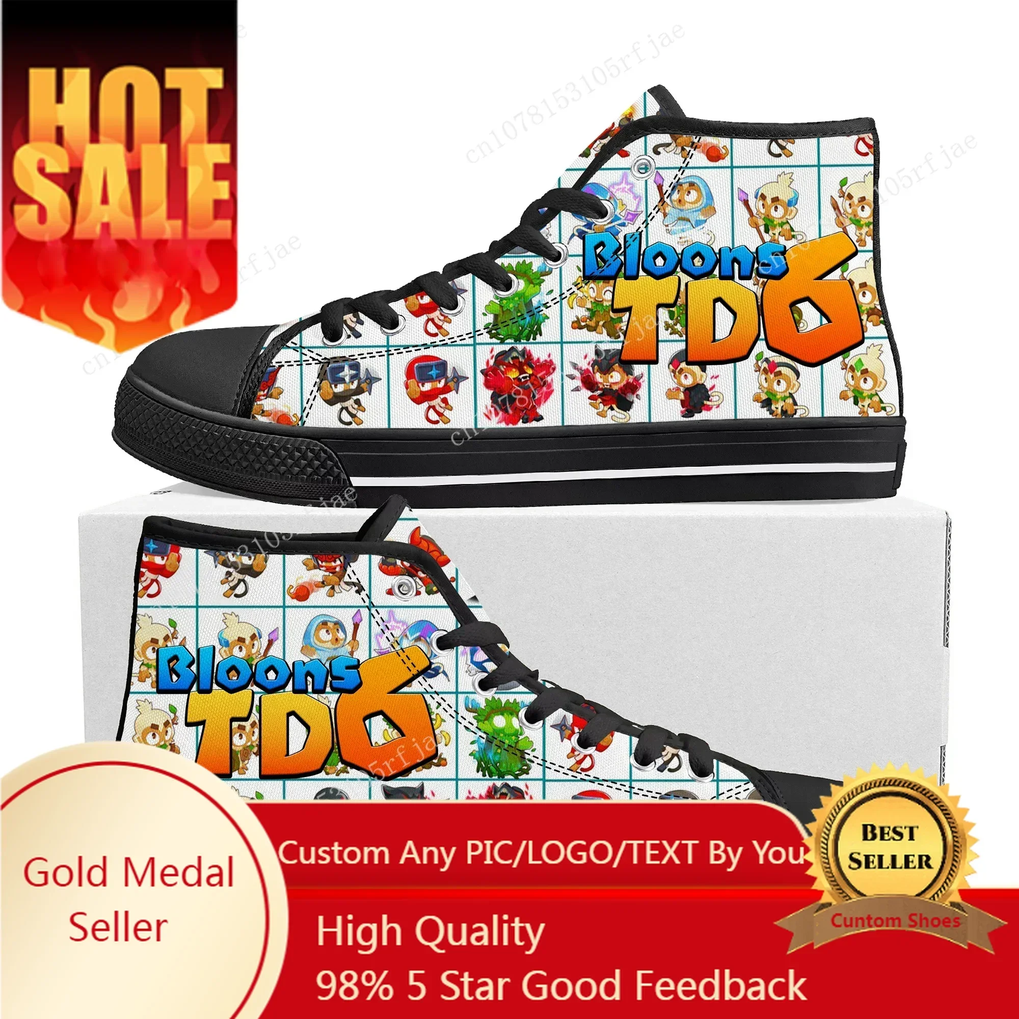 Bloons TD 6 High Top Sneakers Cartoon Game Mens Womens Teenager Fashion High Quality Canvas Sneaker Custom Built Couple Shoes