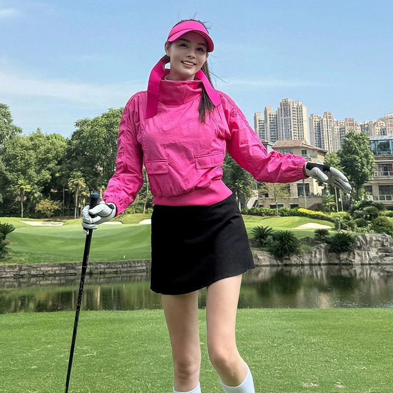 New SG Golf Women's Windbreaker Autumn Turtleneck Windproof Tops Warm Jacket Long-sleeved Shirts Ladies Golf Pencil Skirt
