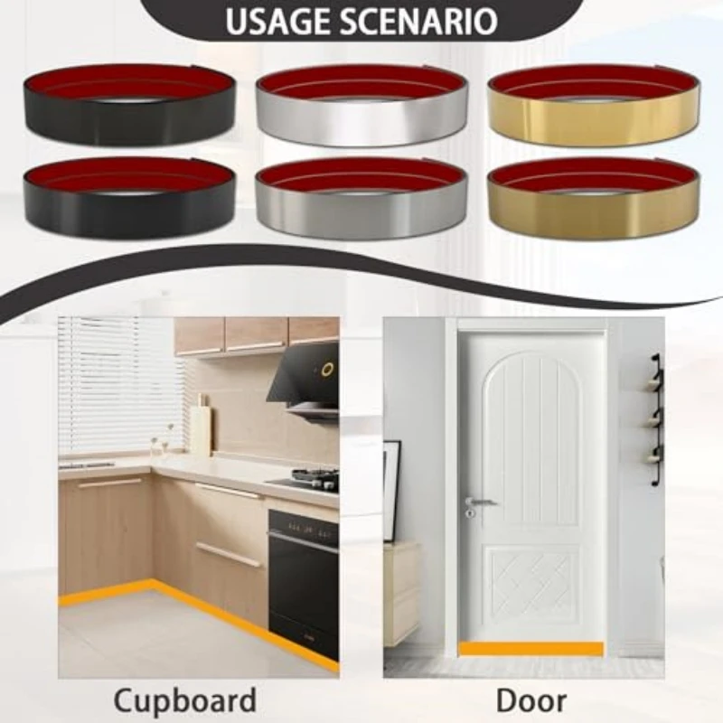 5-Meter-Long Wall Skirt And Door Panel Skirting Board, Self-Adhesive Ultra-Thin Stainless Steel Skirting Board Decorative Strip.