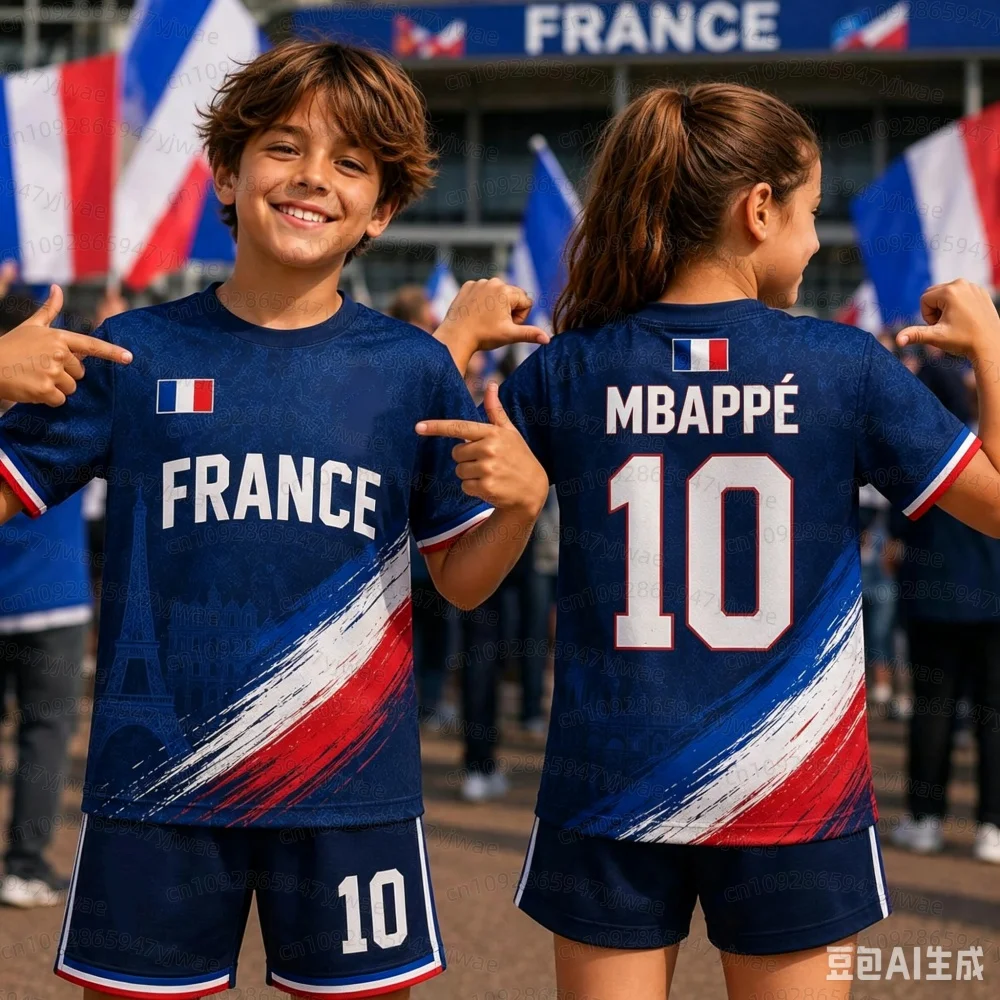 2026 Spezial Mbappé 10 Fußballtrikot T-Shirt & Shorts Set für Damen, Herren und Kinder – Harajuku FRANKREICH Fan-Shirt & Shorts Set – 2-teiliger Trainingsanzug – Detail 4