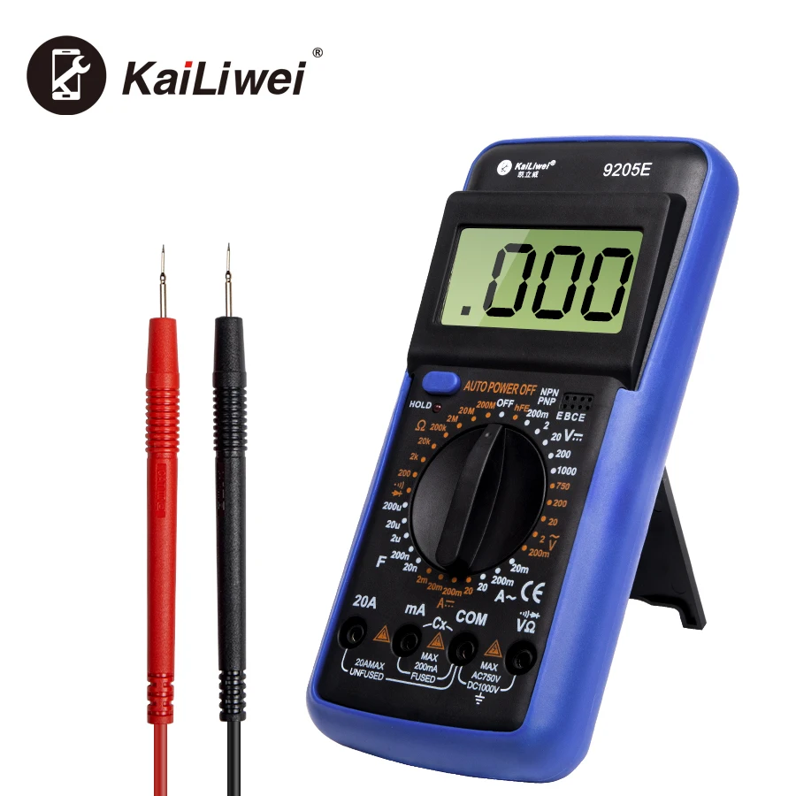 Kailiwei 9205A Multimetro digitale AC/DC Transistor Tester elettrico NCV Test Meter Profesional analogico Auto Range Multimetro