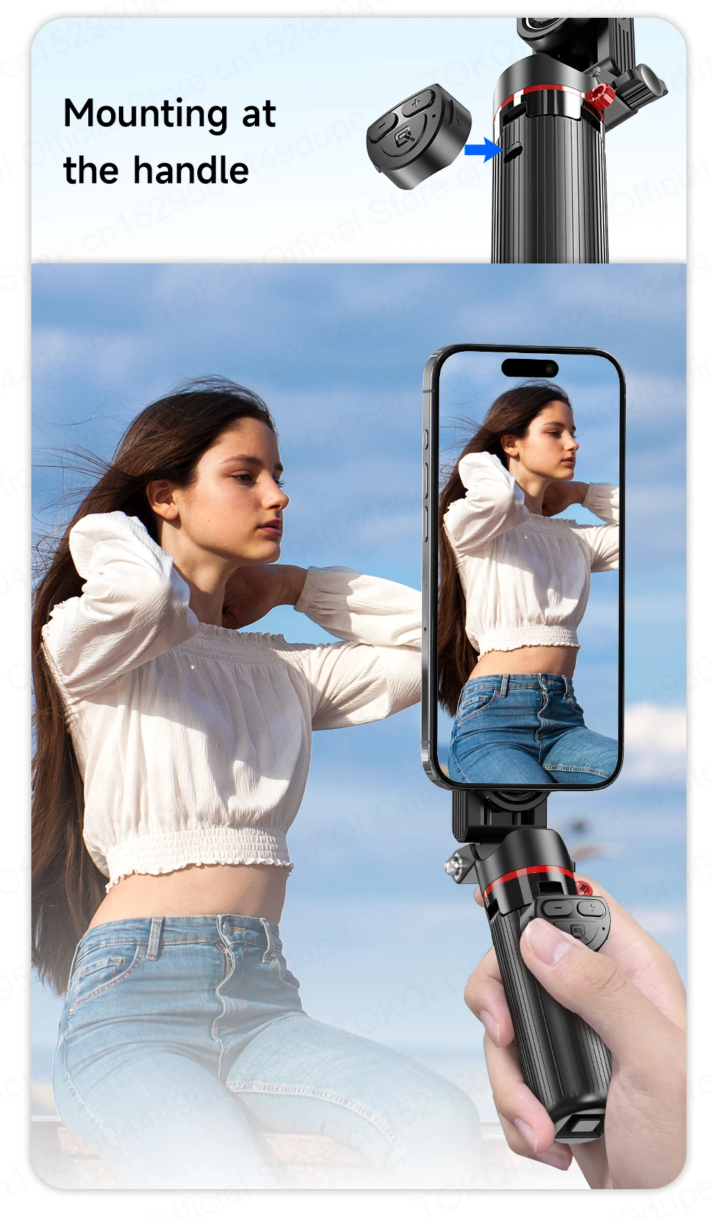 Magnetischer Handyhalter Mini-Selfie-Stick Stativ mit 360°-Einstellung Kabelloser Bluetooth-Fernbedienung für iPhone Android-Telefon Vlog-Aufnahmen – Detail 15