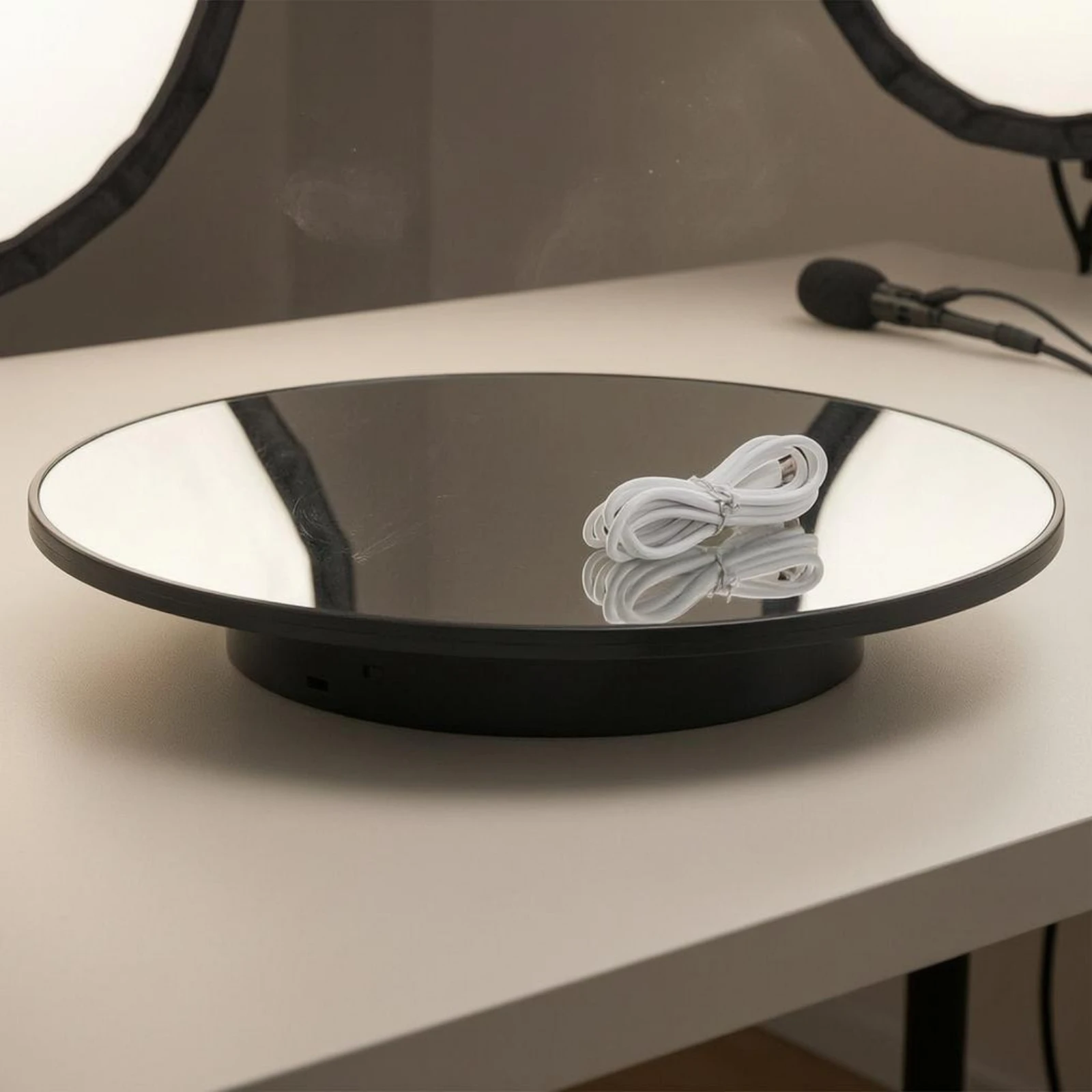 Suporte Giratório Elétrico com Acabamento Metálico para Fotografia de Produtos, Plataforma Giratória de 360 Graus, Elegante