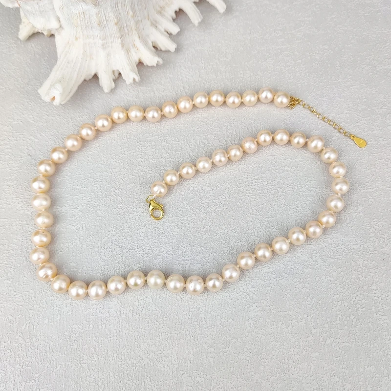 

Natural Pearl Necklaces，8MM Freshwater Pearls Beaded Necklace 925 Sterling Silver Chain for Women Party Wedding Gift 16+2''
