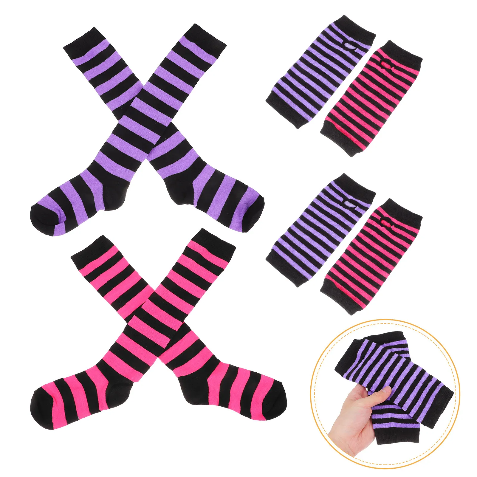 

2 комплекта детских полосатых комплектов с длинными рукавами для девочек, теплые накладки на руки и ноги, бейсбольные носки на Хэллоуин, праздничный костюм для косплея, зимний наряд