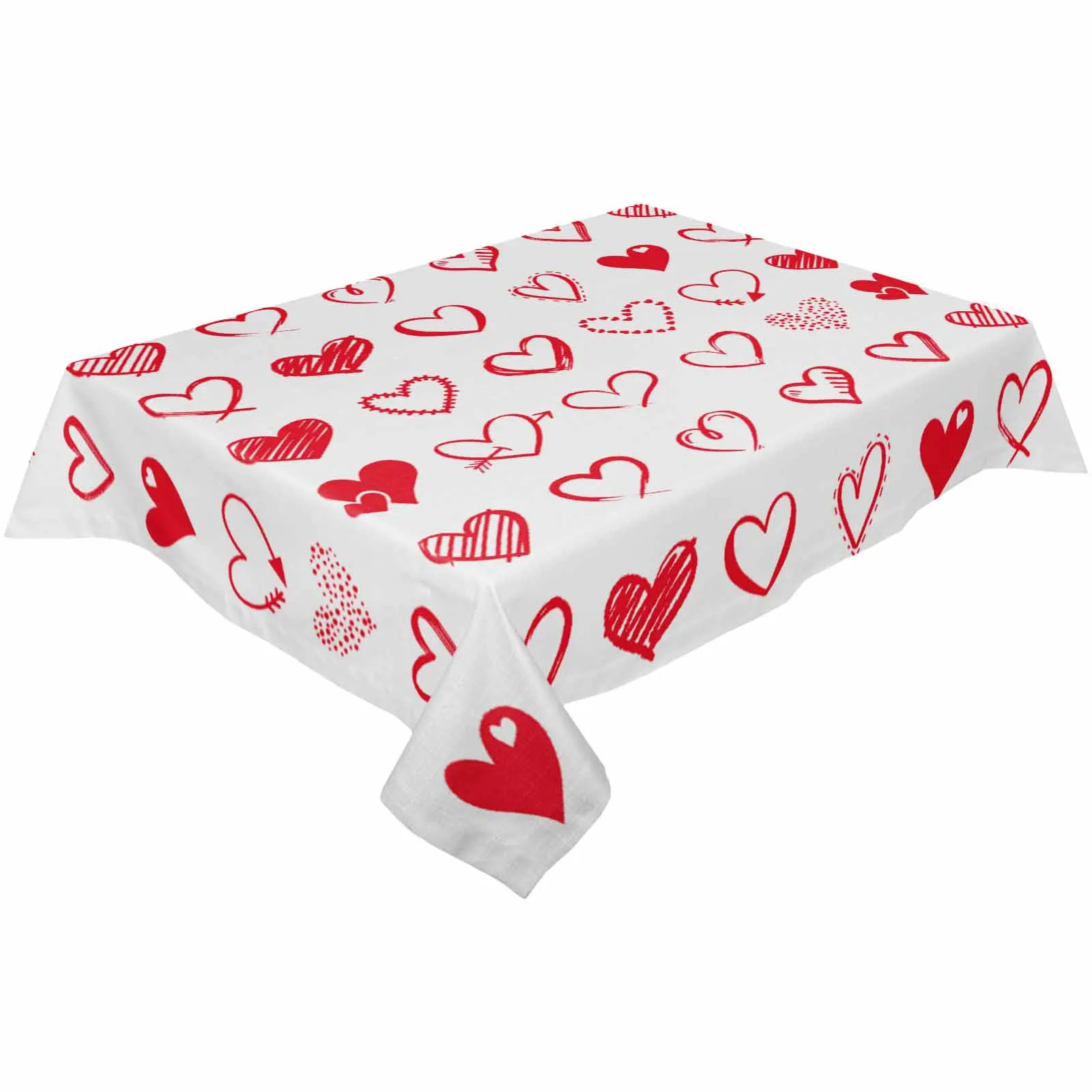 Valentine'S Day Love Heart Texture Red Table Cloth Waterproof Dining Tablecloth Kitchen Decorative Party Table Cover