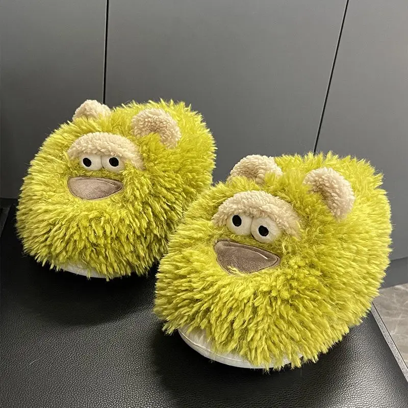 Cute Monster Fuzzy Slippers Women Winter Fluffy Plush Closed Toe Slides Cartoon Bear Ear Non Slip Indoor Home Warm House Shoes