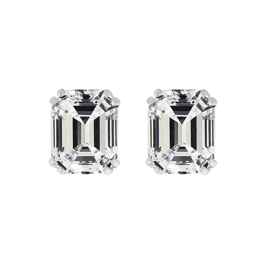 New 4ct Asscher Cut Rectangle 8*10 High Carbon S925 Silver White G Color Earrings for Women Wedding Jewelry