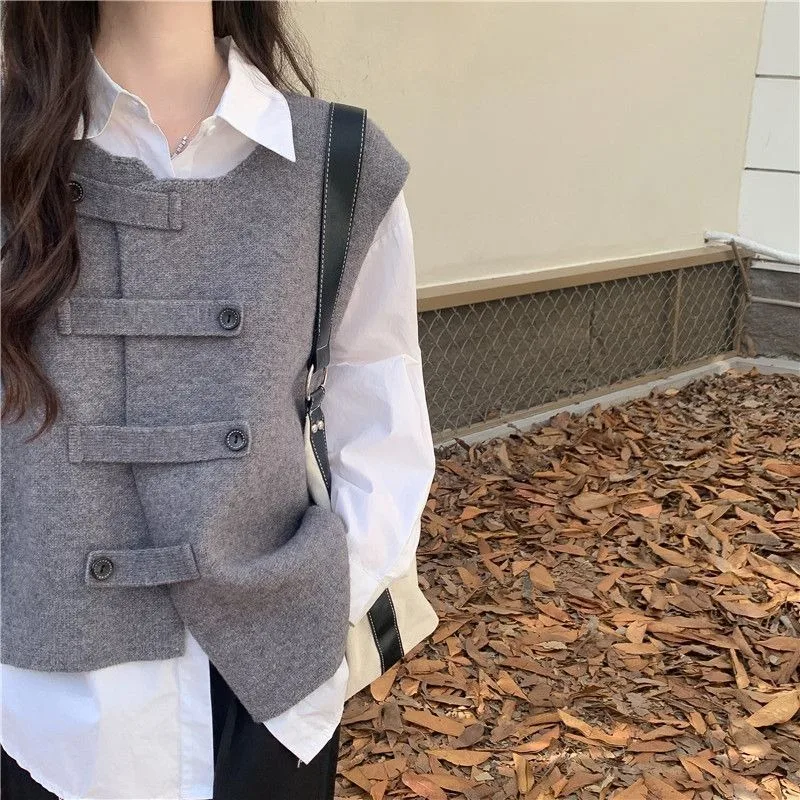 Korean Style Office Lady Casual Temperament Women's 2024 Autumn New Niche Stacked Sleeveless Chic Sweater Vest Top