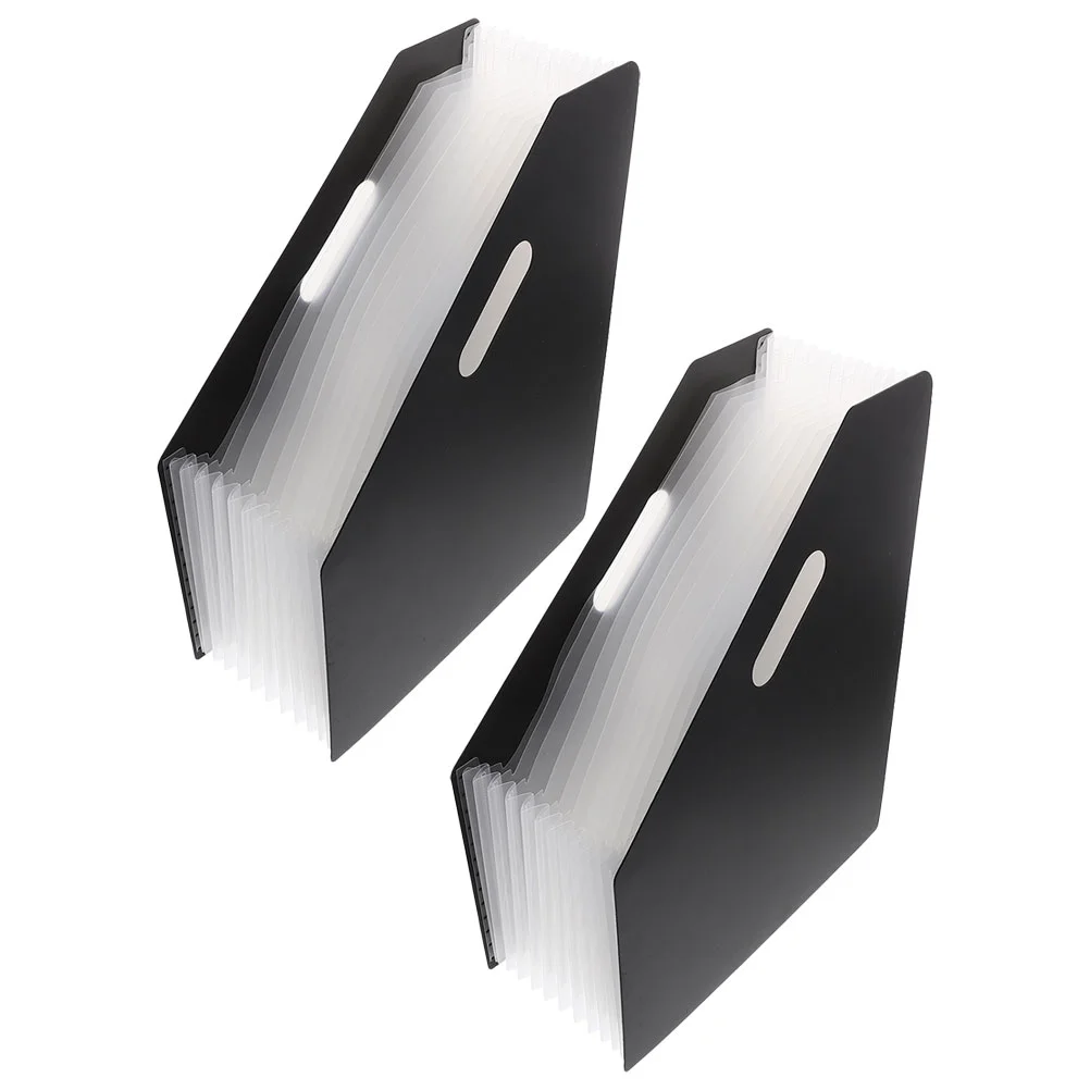2 Pcs File Storage Rack Accordion Folders Plastic Holder Black Student Desktop Office School Travel Large Capacity