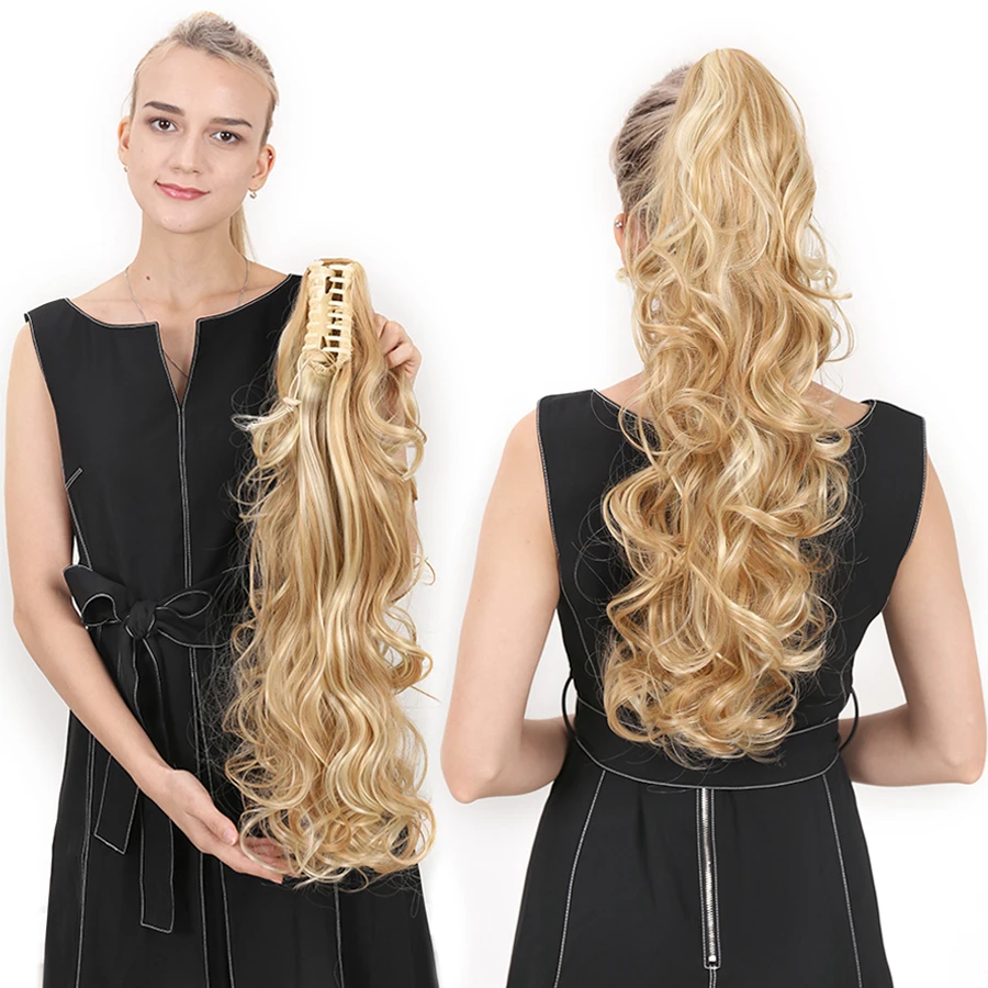 

AILIADE Synthetic Hair Heat Resistant 24inch Long Wavy Claw Clip in/on Ponytail Hair Extensions For Women