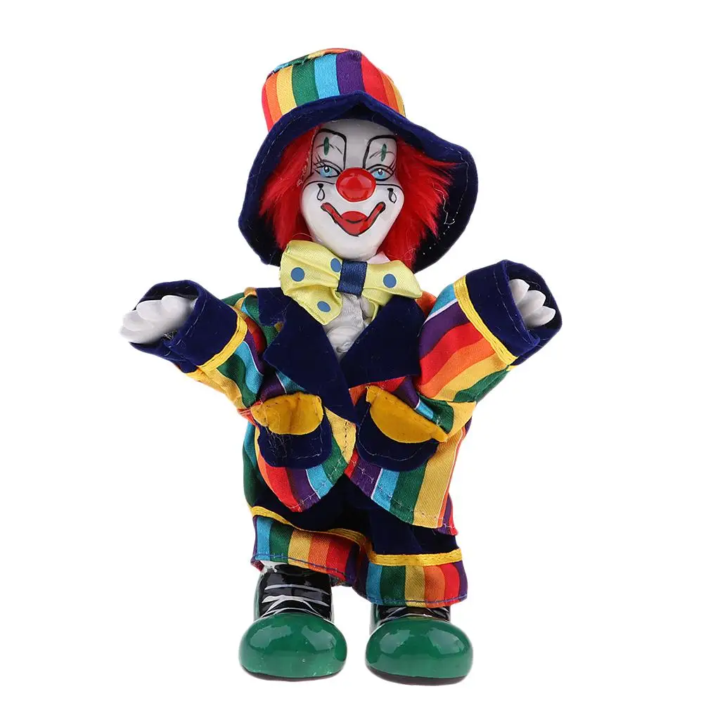 Hand Painted Porcelain Doll Funny Clown Dolls Wearing Colorful Coat And Hat Halloween Gift Home Decoration