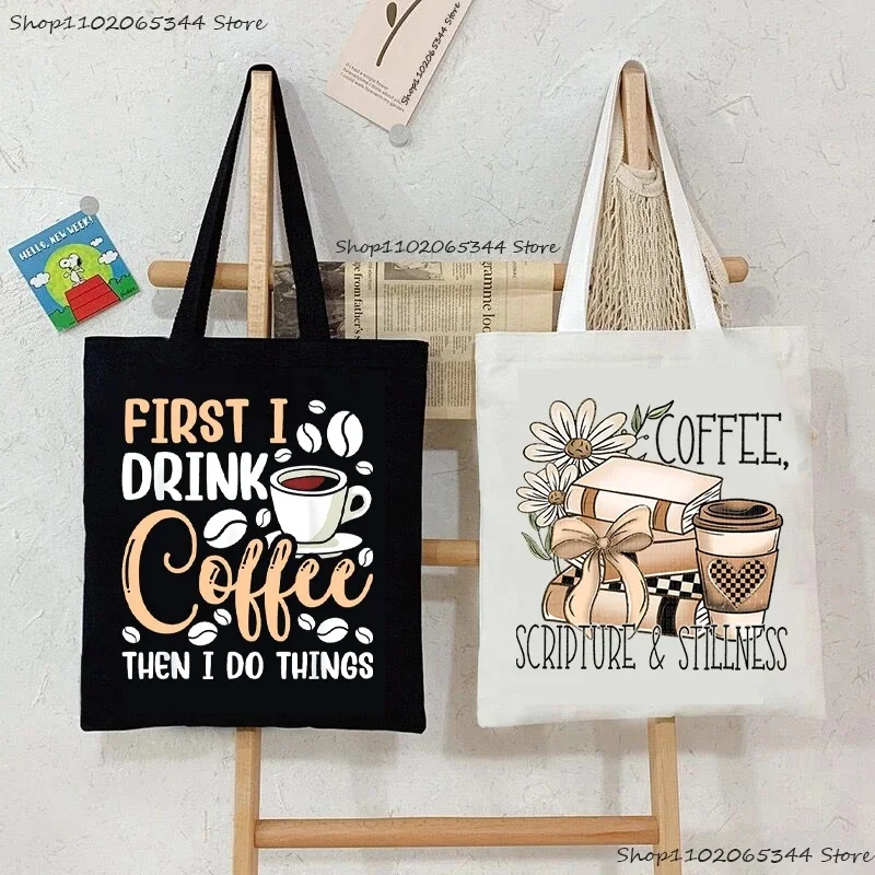 Coffee Scripture and Stillness Tote Bag Aesthetic Coffee Book Lover Canvas Shoulder Bag for Christian Gift Jesus Coffee Handbags