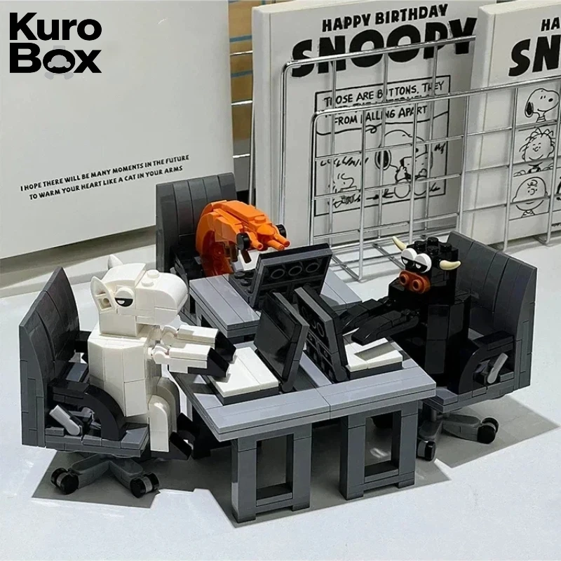 

Hot Office Worker Cow Horse Shrimp Building Blocks DIY Assembly Puzzle Toy Creative Viral Meme Desktop Ornament For Boys Girls