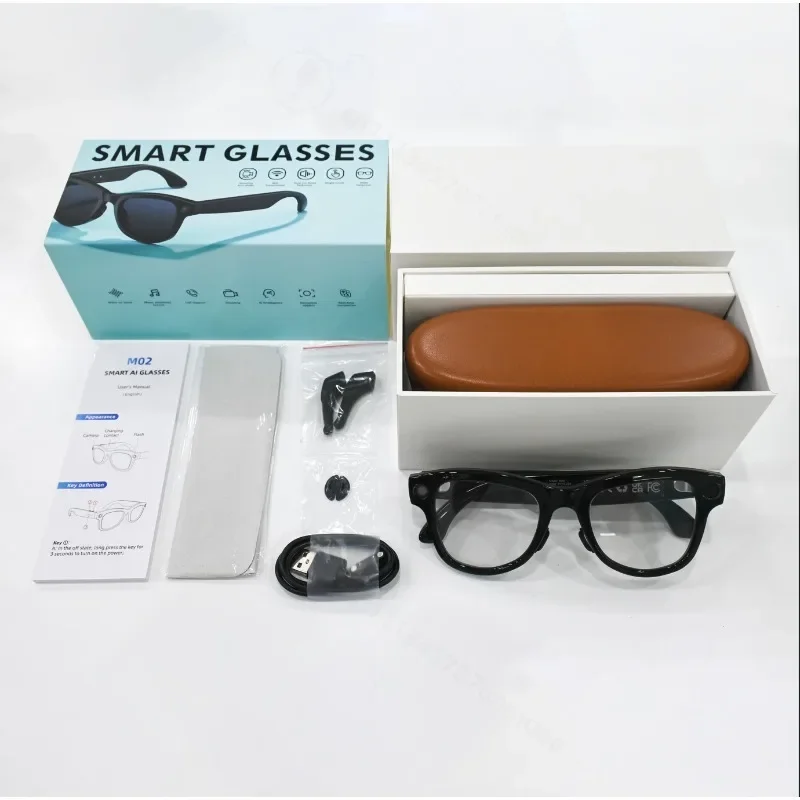 AI M02 Ultra Smart Glasses, 800W Pixel, Reverse Charging Case, WiFi, Image Recognition & Object Translation Function