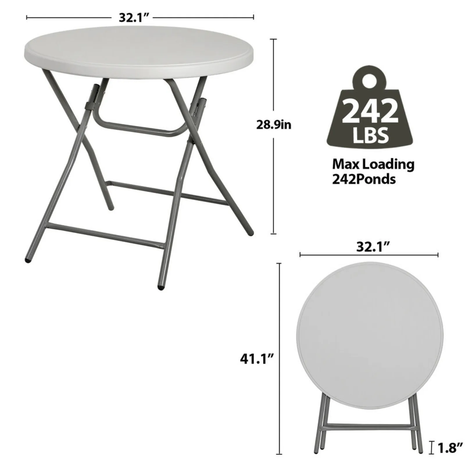 US 2X 32" Folding Table Round Plastic Cafe Dining Card Table In/Outdoor Party White