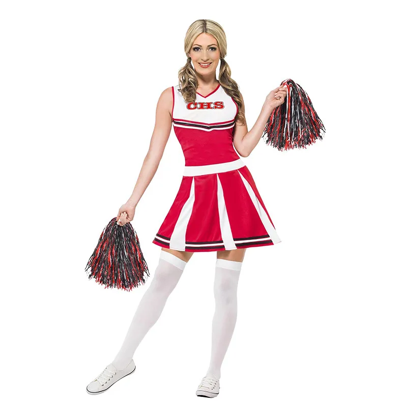 Cheerleader Uniform Women Sexy Soccer Sport Competition Dance Costume Pom Poms Halloween Cosplay Dress Nightclub Bar Stage