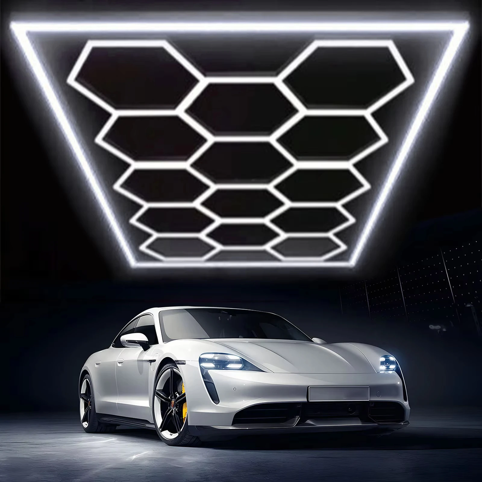 14x Hexagon LED Plafondlamp, 680W Honeycomb LED Verlichting Garage Lamp met of zonder frame, LED Buizen Werkplaats Garage LED Verlichting