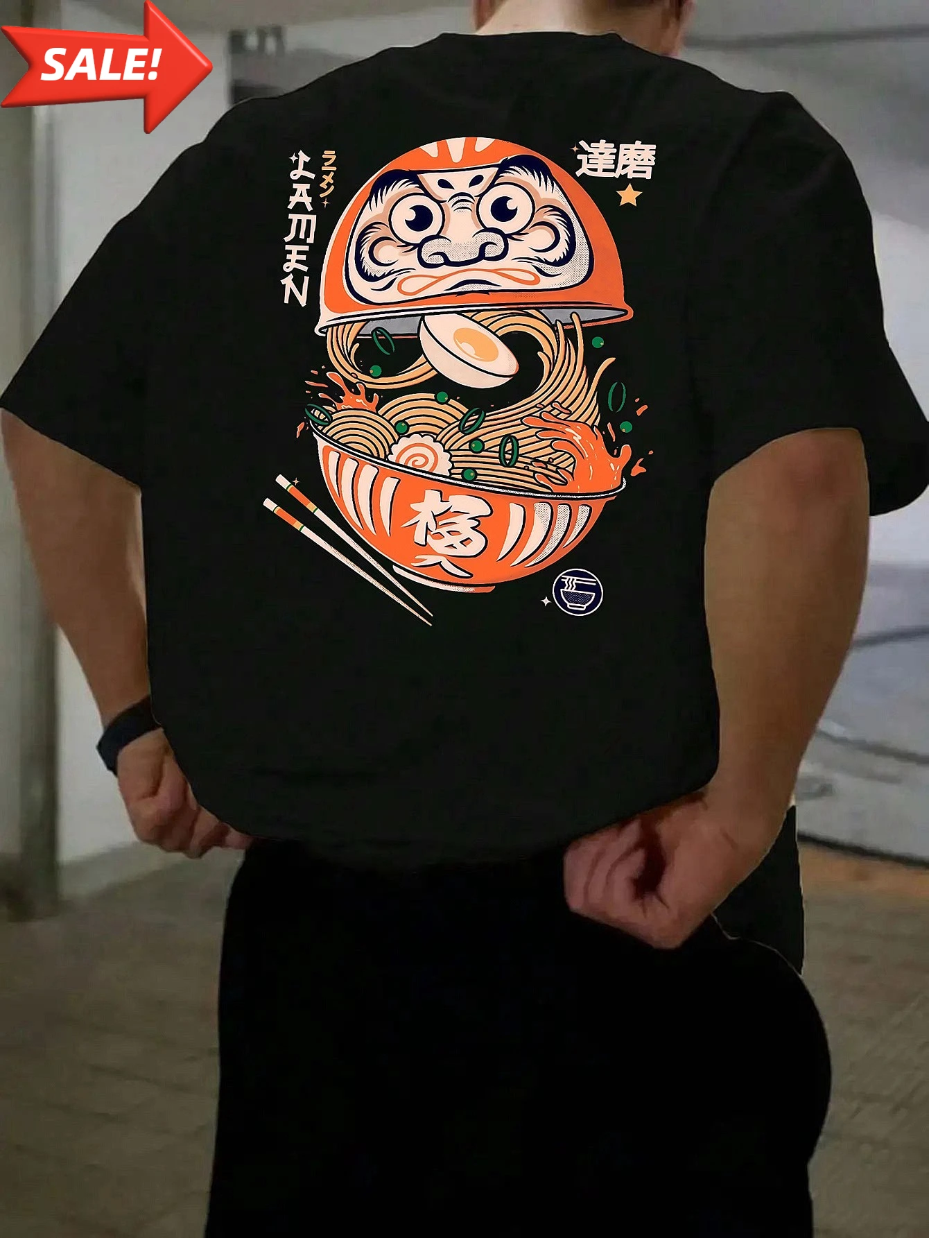 Corte holgado, diseño geométrico de Ramen y Daruma, cuello redondo, ropa para exteriores de primavera/verano, perfecta para 11 ocasiones festivas