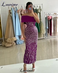 Simple Purple Prom Dresses Mermaid Tea-Length Off Shoulder Cocktail Dresses Birthday Party Dresses Vestidos De Cóctel Wholesale