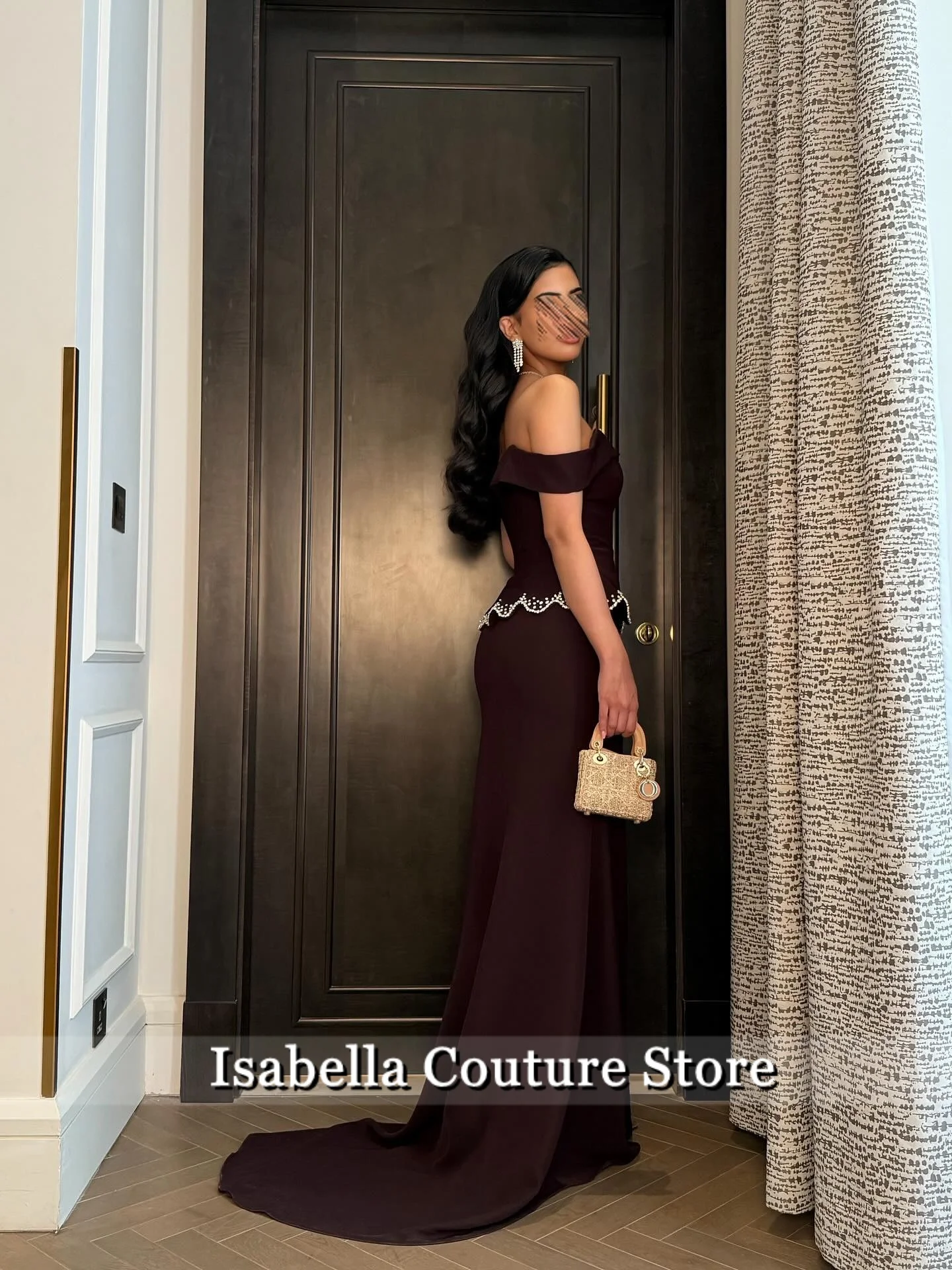 Nouveau élégant dubaï élégant sirène Court Train robe de bal Peplum brillant perles hors de l'épaule dos nu robe de soirée 2025