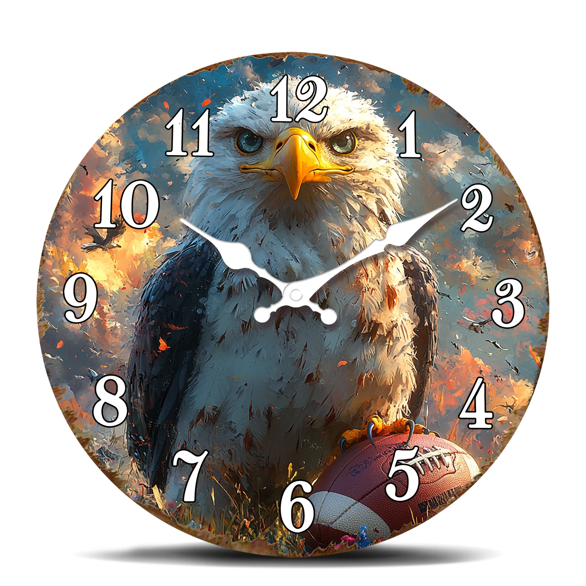 Majestic Eagle with Football Round Wall Clock - Sporty Bird of Prey Decorative Timepiece