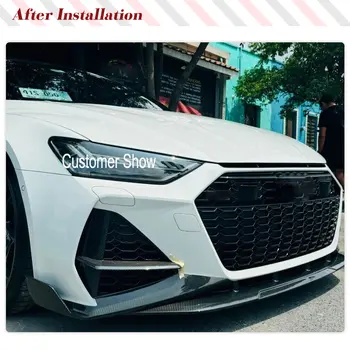 適用於Audi RS6 RS7 C8 Avant 旅行車 2019-2021 乾碳纖維車前保險桿唇擾流板汽車前唇下巴擾流板車身套件 8 最佳銷售 奧迪RS6車身套件 - №2