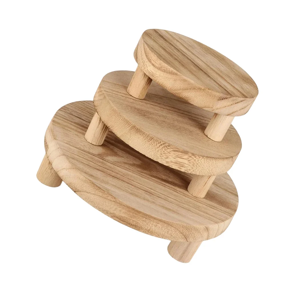 3Pcs Natural Round Wood Plant Stand Riser Tray For Flower Pot Display Outdoor Garden Decor Home Patio Shelf Base Accessories