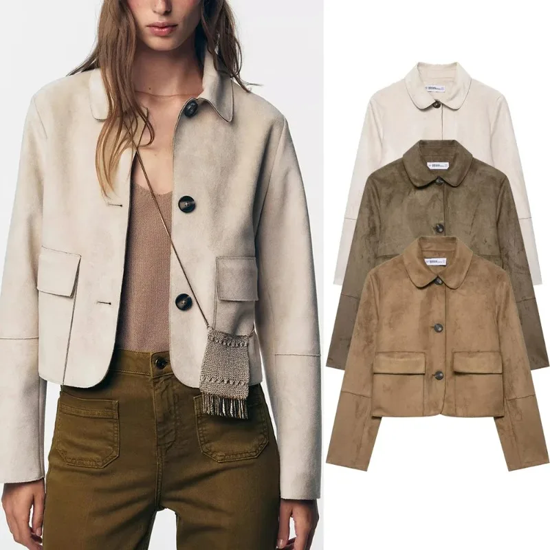 

Autumn Winter Women Solid Jackets with Pockets Vintage Single-breasted Lapel Neck Long Sleeves Coat Elegant Lady Outfits