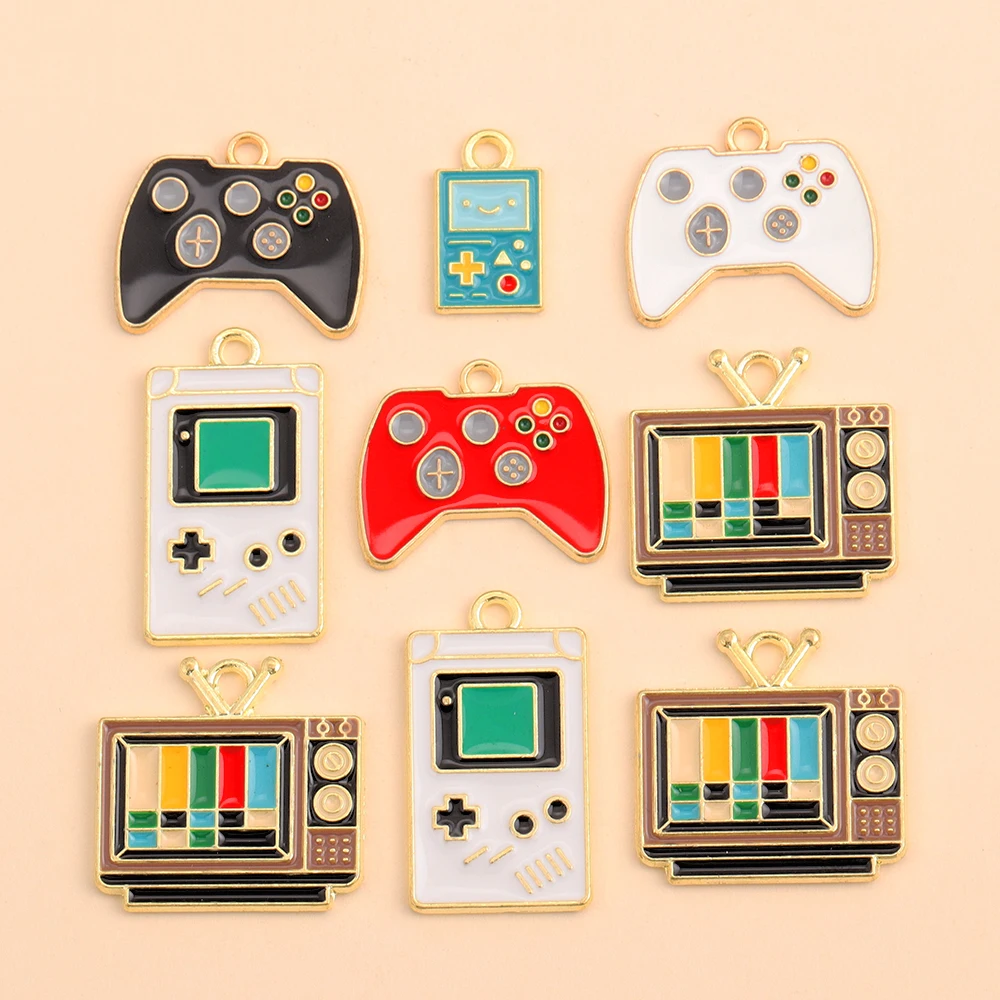10Pcs Retro Television Game Console Charms for Jewelry Making Fun Enamel Metal Pendant Earrings Keychain Accessories DIY Supplie