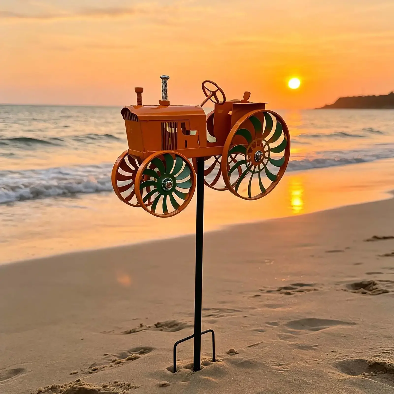 Wind Spinner Metal Tractor Rotating Wheels Outdoor Decor Wind Spinners for Yard and Garden for Porch Lawn Pathway Walkway