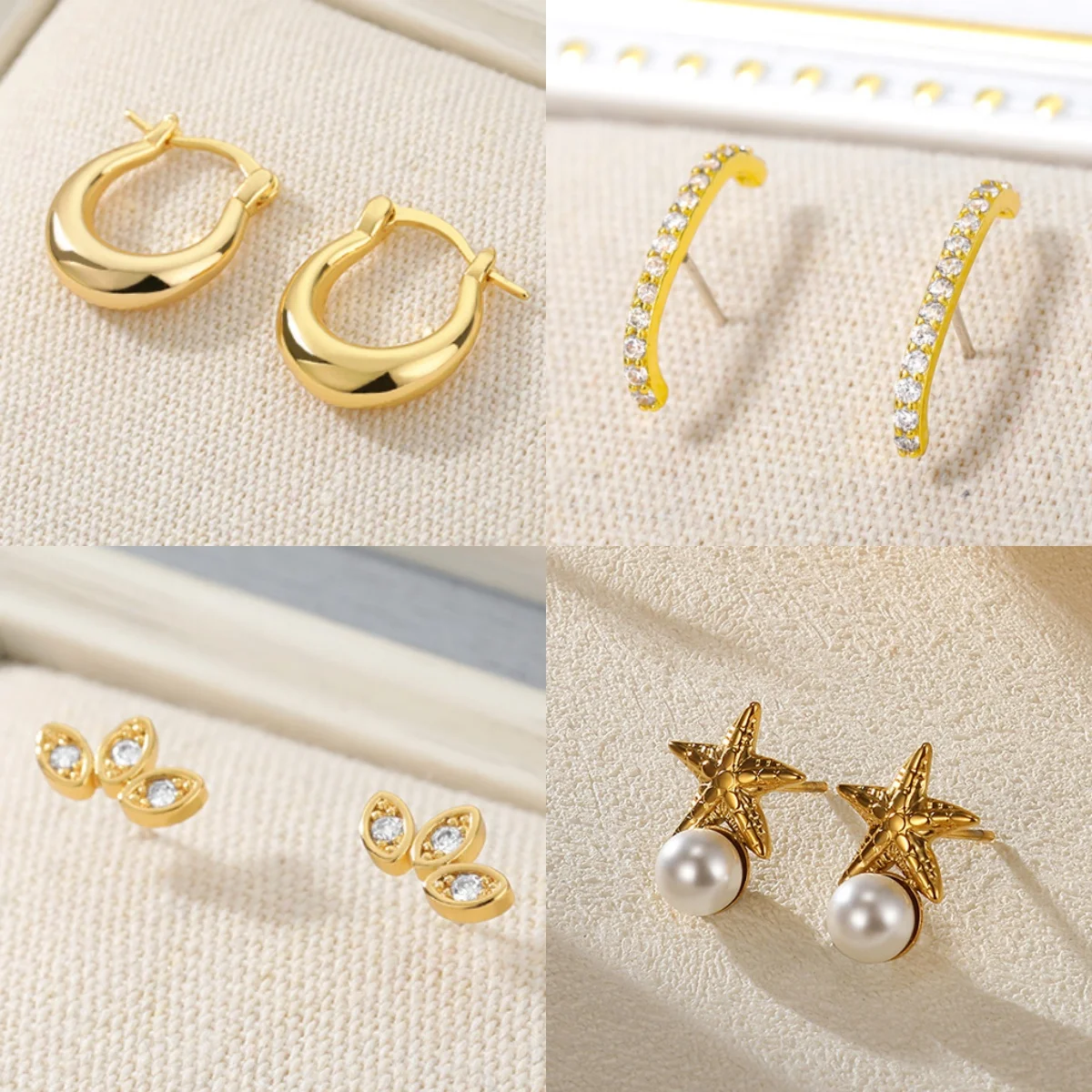 Klassische geometrische Zirkonia-Ohrringe für Damen, 18 Karat vergoldet, minimalistischer Sternschmuck, Ohrringe, Muttertagsgeschenk, kostenloser Versand