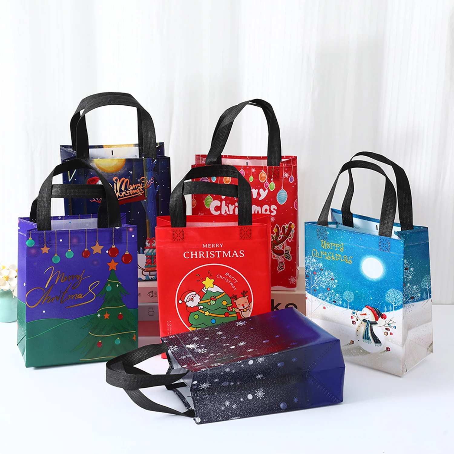 Christmas Gift Bags With Handle Elk Snowflake Non-woven Christmas Tree Handbag Merry Christmas Party Supplies 2024 Navidad