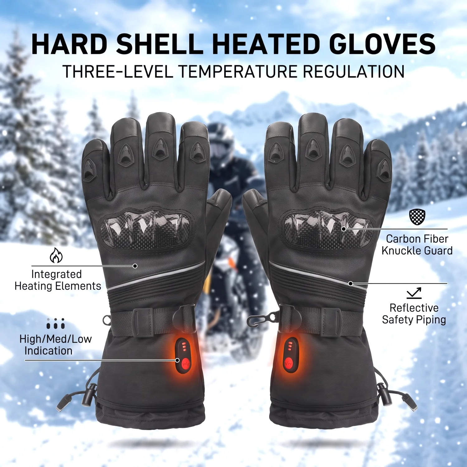 Rechargeable Motorcycle Heated Gloves for Men And Women Hard Self Heated Touchscreen Electric Heating Gloves for Skiing Hunting Cycling