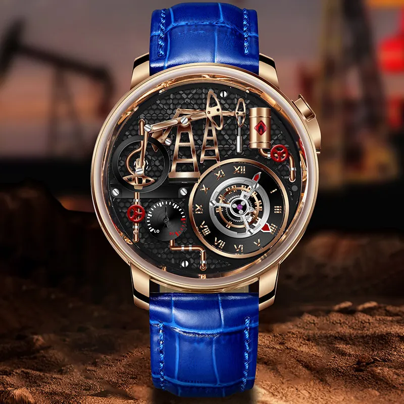 Oil Well Series Men's Trendy Casual Fully Automatic Personalized Mechanical Watch Stainless Steel Genuine